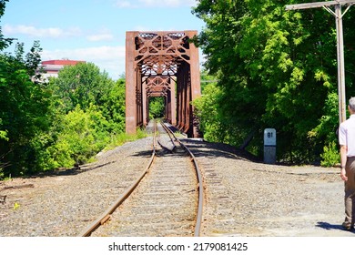 A Bridge On Kennebec River In Maine State