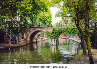 Bridge on the Oudegracht (Old Canal) in center of Utrecht, Netherlands. 