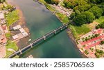 The Bridge on the River Kwai, Kanchanaburi, Thailand.The Death Railway, World War II, by the Japanese Army, which conscripted approximately 61,700 Allied prisoners of war. Opened 1943. Drone view.