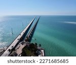 Bridge over Atlantic Ocean. Overseas Highway (US-1) in Florida Keys. Aerial View. The federal road extents from Key West to Maine.