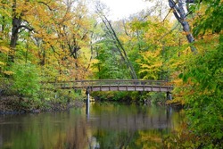 Bridge Over The Galien River In Warren Woods State Park In Michigan