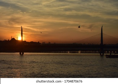 Atatürk Bridge or also Unkapanı Bridge, over the Golden Horn in Istanbul, Turkey. - Shutterstock ID 1704870676
