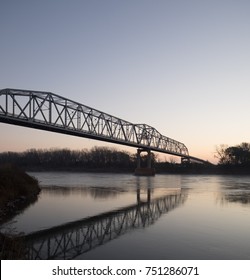 Bridge Over Missouri River At Decatur, Nebraska At Sunrise