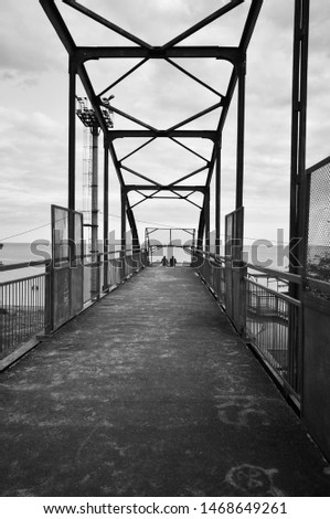 Similar – Brücke im Nebel See Steg