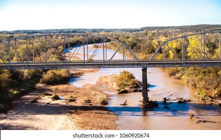 Bridge Over The Red River In Central Texas.  The Red River, Or Sometimes The Red River Of The South, Is A Major Tributary Of The Mississippi