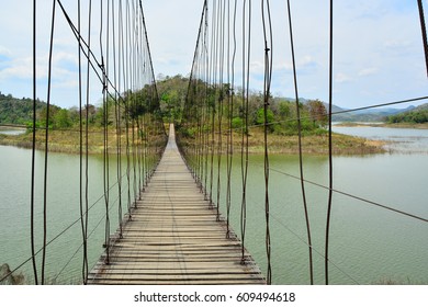 Bridge over reservoir,kaeng krachan national park,thailand.