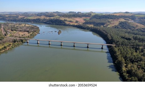 Bridge Over The Paraná River In Brazil Drone Side View 