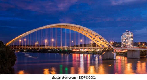 Bridge Over River City Lights Background Stock Photo 1359638801 ...