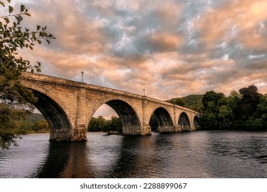 Bridge over River Tay at dusk, Dunkeld, Perthshire North, Scotland