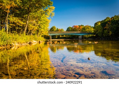 Bridge Over The Saco River In Conway, New Hampshire.