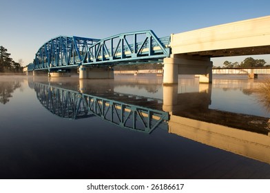 Bridge Over St Marys River On A Misty Morning.