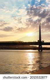 bridge over the strait, sunset over the bridge