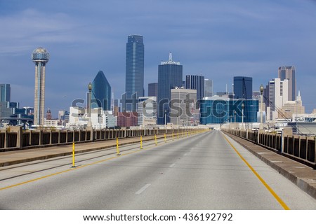 Bridge over the Trinity River to downtown Dallas, Texas with no cars