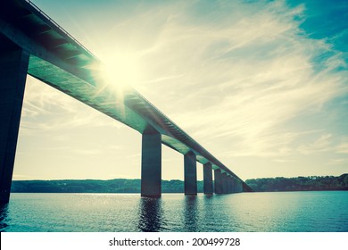 Bridge Over Water With Sunshine