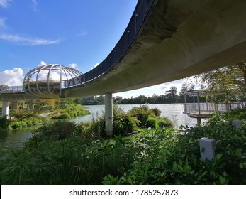 The bridge for pedestrians and cyclists in Punggol waterway, a beautifully built park and public space in Singapore for people to relax and have outdoor activities