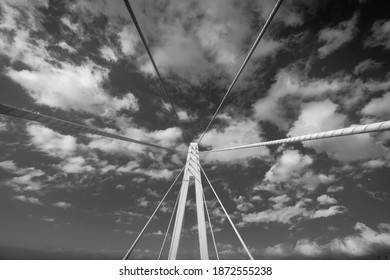 Bridge pole view from below with dramatic skies.