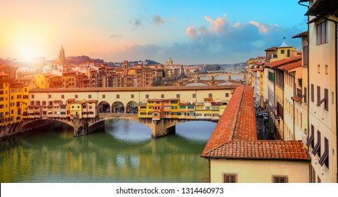 Bridge of  Ponte Vecchio on the river Arno - Florence, Italy