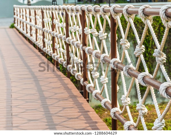 Bridge railings made of rope In the form for\
walking while walking on the rope\
bridge