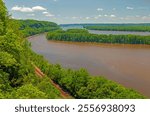 Bridge and Railroad Along the Mississippi River at Mississippi Palisades State Park in Illinois