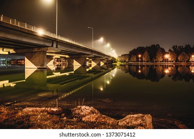 bridge reflection river night