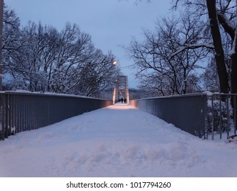 bridge river snow lantern