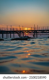 Bridge Rocks Sea Sunset Landscape Caspian Sea Kazakhstan