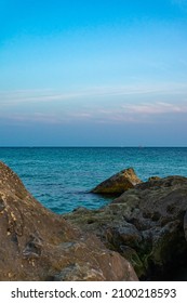 Bridge Rocks Sea Sunset Landscape Caspian Sea Kazakhstan