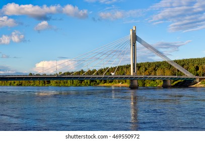 Bridge In Rovaniemi, Day, Summer, Blue Sky And Clouds.