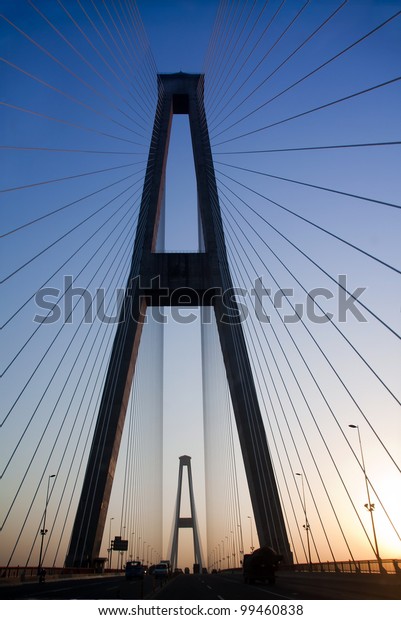 Bridge silhouette in
the earning morning