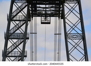 Bridge structure on grey sky - Newport Transporter bridge in Wales in 2021