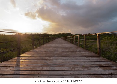 Bridge sunset in the beach 