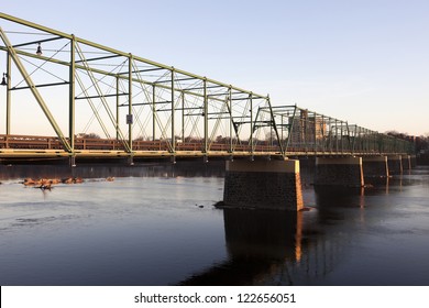 Bridge in Trenton, New Jersey at sunrise.
