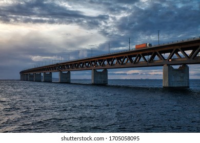 Öresund bridge with truck and sundown	 - Powered by Shutterstock