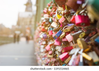 Bridge View Cologne Where People Express Their Love Padlocks Hanging On The Fences Of Protection. 