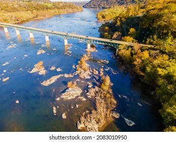 Bridge To West Virginia. Potomac River, West Virginia. View From The Drone.