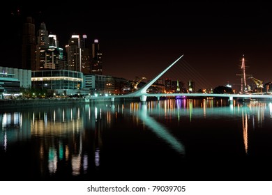 Bridge Of The Woman (Puente De La Mujer) By Night, Buenos Aires, Argentina