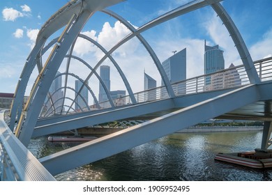 Bridge,City Scenery And Modern Architecture Skyline By The Haihe River In Tianjin, China