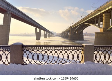 Bridges over the Ob in Novosibirsk. October and metro bridges with Michael's waterfront in the winter - Powered by Shutterstock