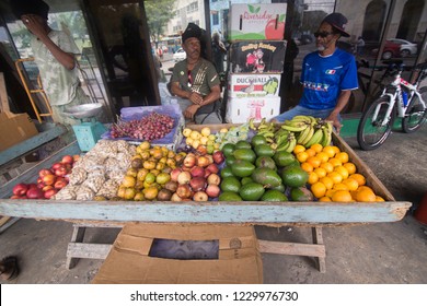 BRIDGETOWN BARBADOS ANTILLES ON DEC 2017: Food Stall At Street Bridgetown In Barbados Caribbean On Dec 5, 2017