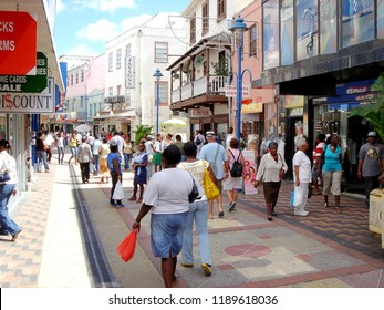 Bridgetown, Barbados, November 20th 2007: People exploring the shops and bar along, Bridgetown shopping centre 