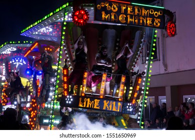 "Bridgwater, Somerset / United Kingdom - November 02, 2019:
Bridgwater Carnival, Procession, Festival in Somerset for the Guy Fawkes Day"