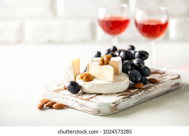 Brie Cheese Camembert Grapes Nuts Wine Stock Photo 1024573285 ...