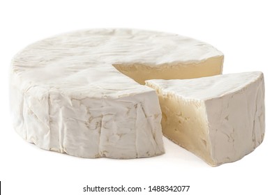 Brie cheese. Mold Cheese isolated on a white background. Food concept, close up. Side view