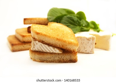 Brie Cheese On Heart Shape Toast.