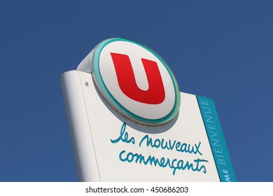 BRIE COMTE ROBERT, FRANCE - JULY 9, 2016: System U is a cooperative of French retail traders.