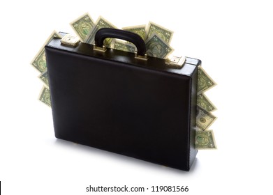 briefcase with american dollars protruding