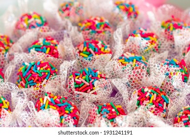 Brigadeiro ( Chocolate Ball ) With Colorful Sprinkles, Very Popular In Brazil.