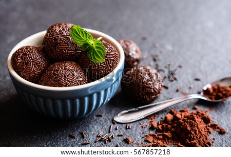 Brigadeiro - traditional Brazilian delicacy made of condensed milk, cocoa powder, butter and chocolate sprinkles