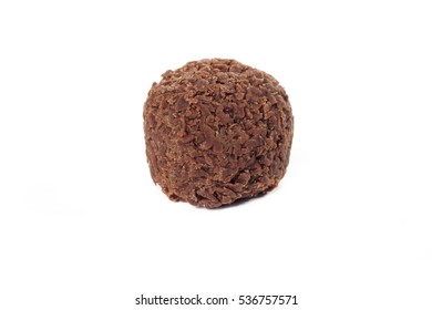 Brigadier, traditional candy from Brazil, isolated over white background.