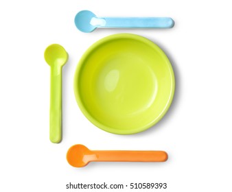 Bright Baby Tableware On White Background